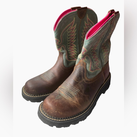 ARIAT Women’s Fatbaby Thunderbird Powder Brown/Teal/Pink Western Boots Size 8.5 - Picture 9 of 16